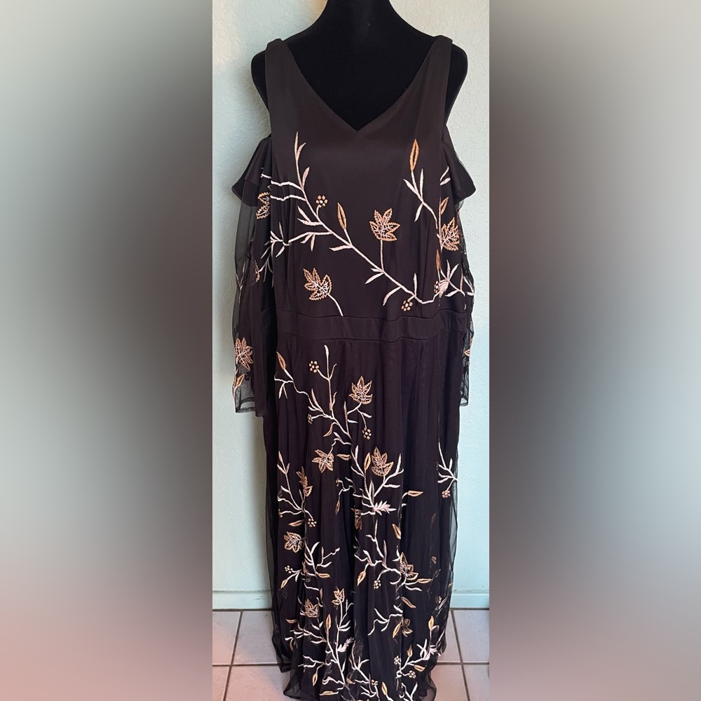 eShakti Black Dress with Gold & Silver Floral Embroidery